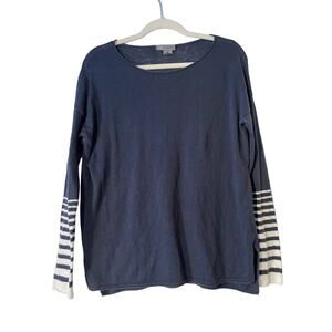 VINCE Stripe Sleeve Dolman Cotton Sweater Top Navy/White M